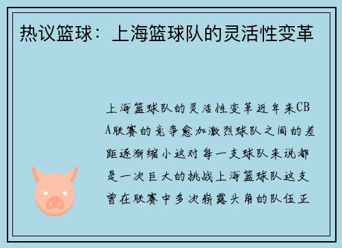 热议篮球：上海篮球队的灵活性变革